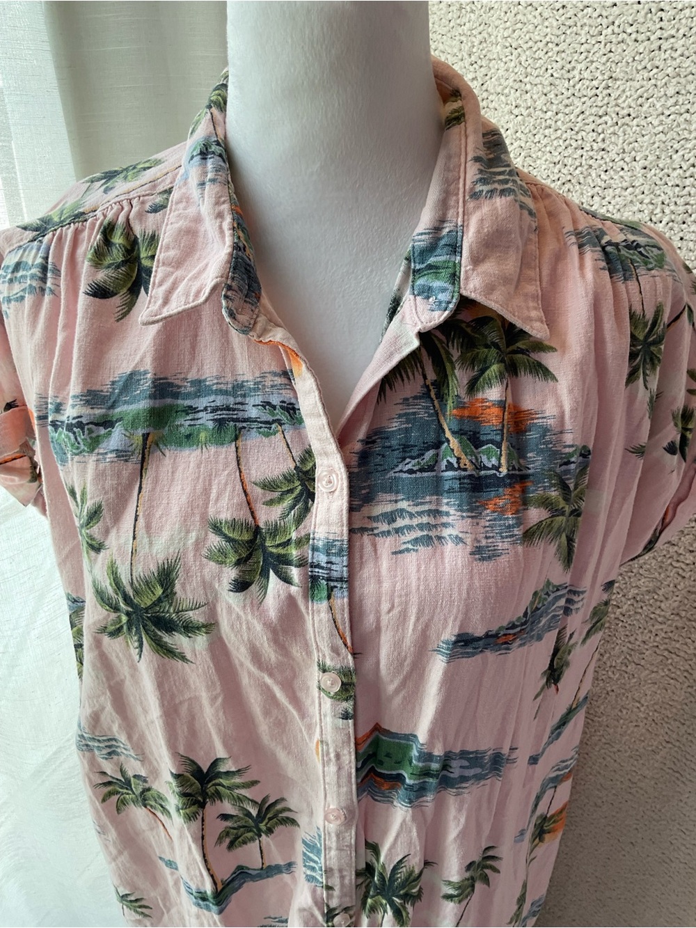 Old Navy Pink Tropical Print Shirt Dress - Picture 6 of 7